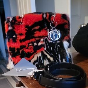 Limited Edition NAMSA LEUBA Dior Art Red and Black Mink Fur Handbag